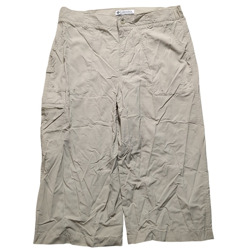 Columbia PFG Women Medium Tan Khaki Hiking Capri‎ Pants UPF 30 Ripstop XL8287